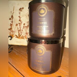 Two Bath and Body Works Leaves 3 Wick Candles-New